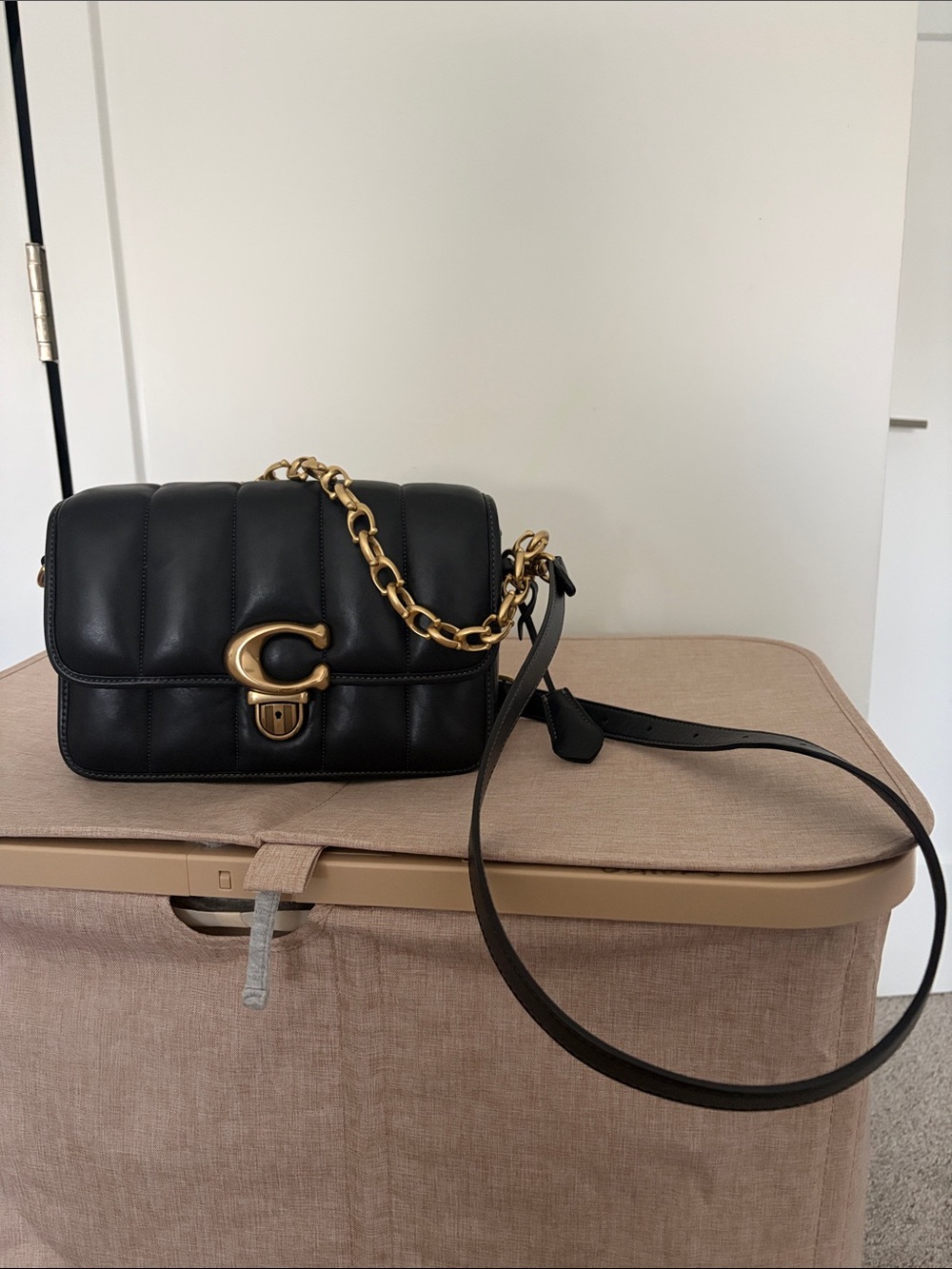 Coach Black Quilted Leather Shoulder Bag with Gold Hardware